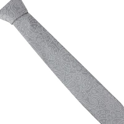 Grey large paisley silk tie
